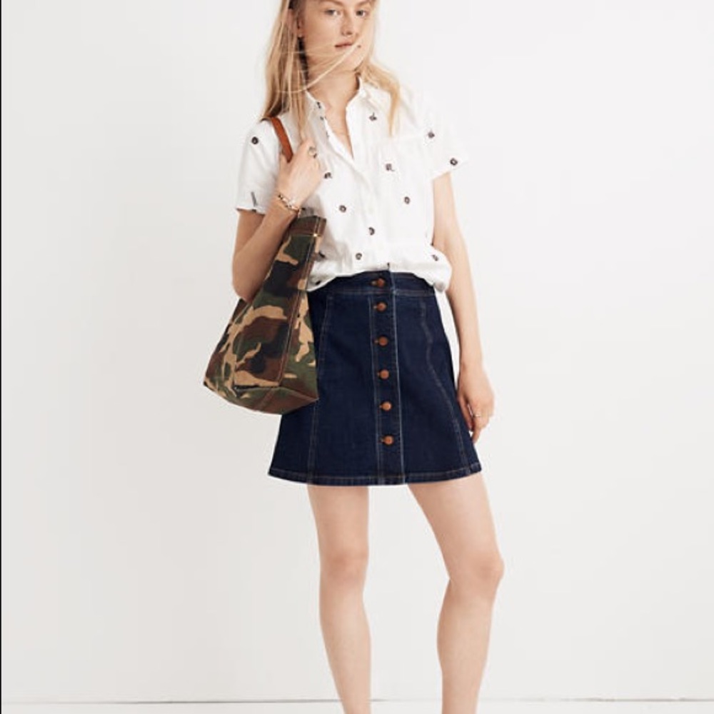 MADEWELL STRETCH DENIM BUTTON FRONT SKIRT